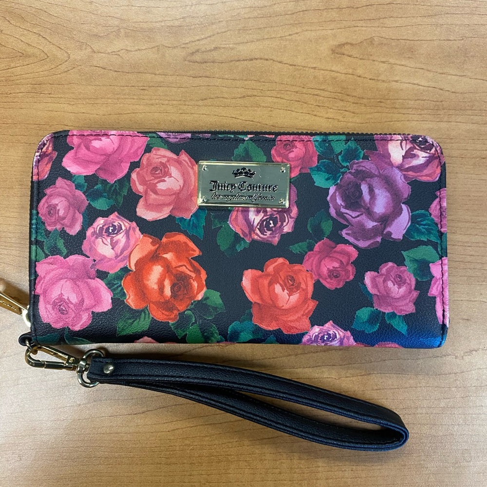 Juicy Couture Floral Wristlet - Black, Pink, and Purple